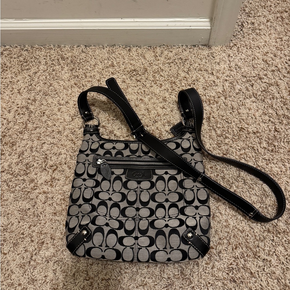 Coach Signature Black and Gray Crossbody Bag